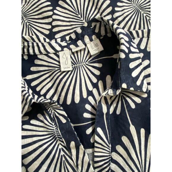 JOIE 100% Linen Collard Split Neck Tunic Top Size 2X Palm Leaf Tropical Resort - Picture 7 of 8